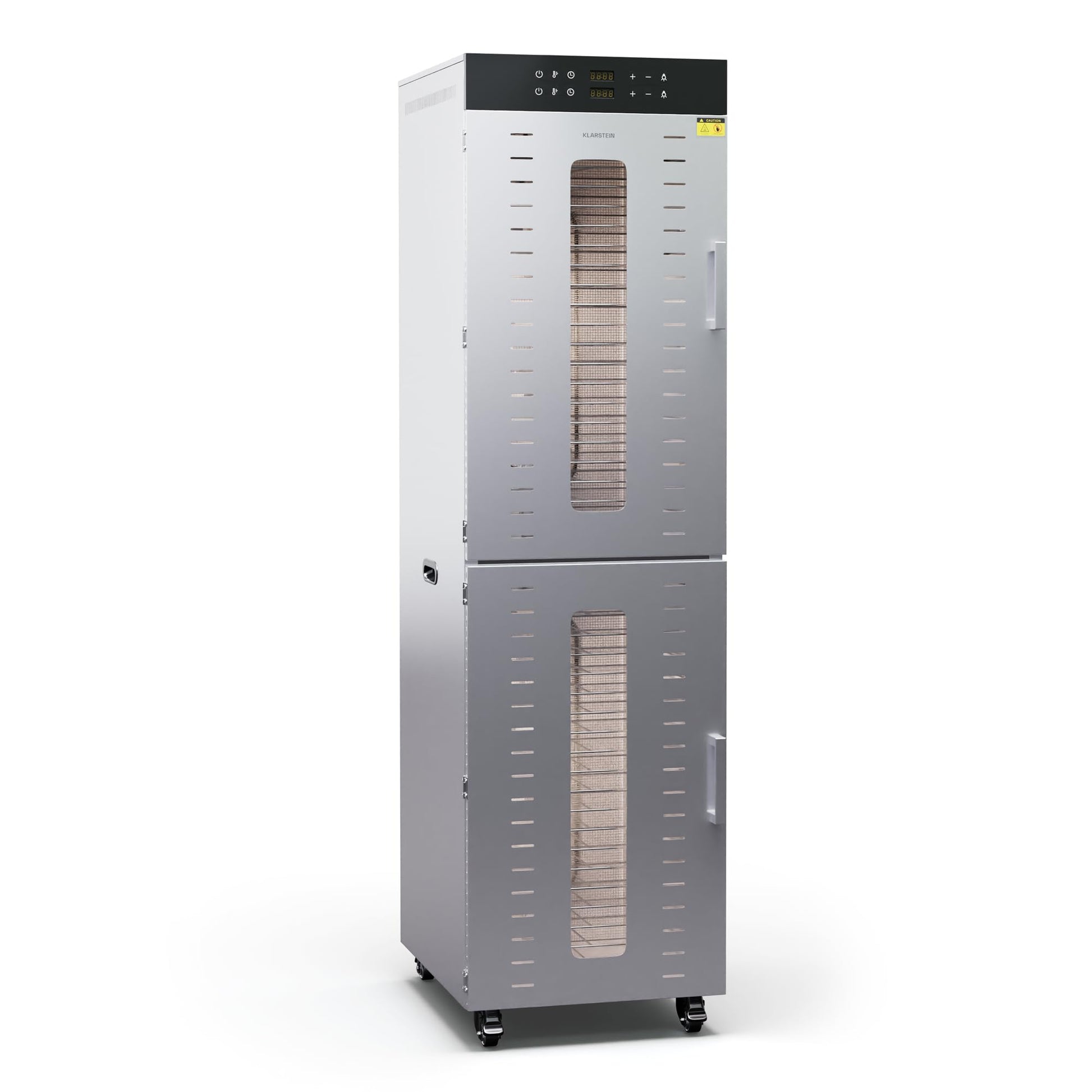 Klarstein Dörrautomat Edelstahl – 4.000-W-Dörrgerät, 48 Edelstahl-Einlegeböden, 30–90 °C, 24-Stunden-Timer, 6 Ventilatoren, 2 Trockenkammern, 50–55 dB, ideal für Obst, Gemüse, Fleisch, Kräuter, Silber