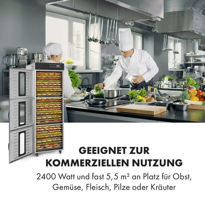 Klarstein Dörrautomat Edelstahl – 4.000-W-Dörrgerät, 48 Edelstahl-Einlegeböden, 30–90 °C, 24-Stunden-Timer, 6 Ventilatoren, 2 Trockenkammern, 50–55 dB, ideal für Obst, Gemüse, Fleisch, Kräuter, Silber